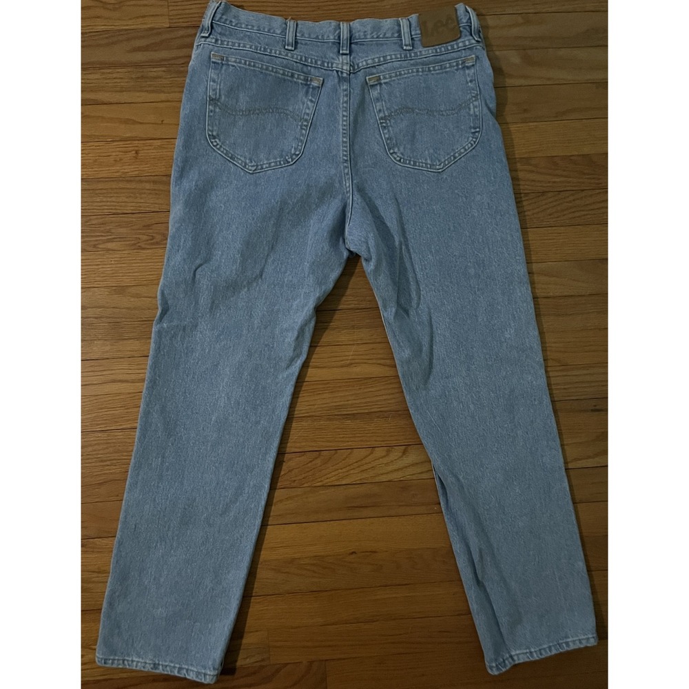 Vintage Lee Original Straight Blue Denim Jeans Mens 38x32 100% Cotton Light Wash